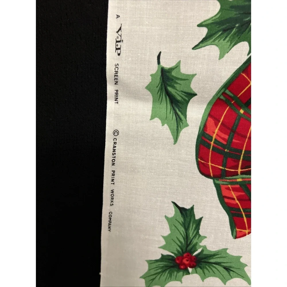 Vintage Christmas Red Plaid Teddy Bear Bows Applique Fabric Panel Cranston